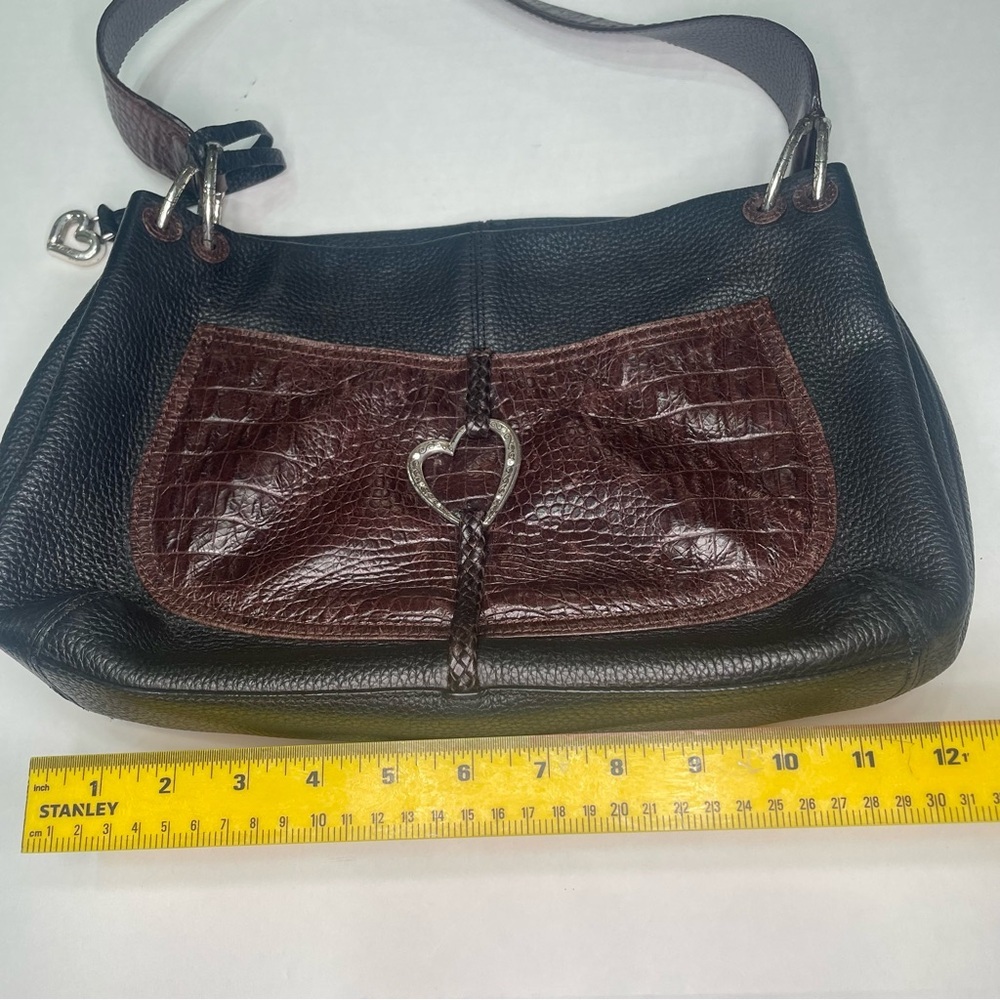 Brighton Brown/Black Hobo Leather Shoulder Bag Silver Heart Charm  Purse - Picture 12 of 15